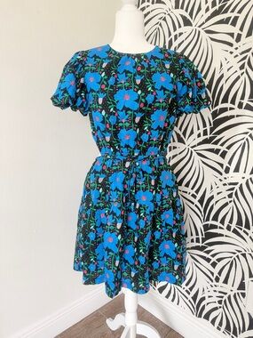 Black & Blue Floral Open-Waist Mini Dress